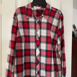 Misses LS plaid shirt, Talbots, red, white & navy